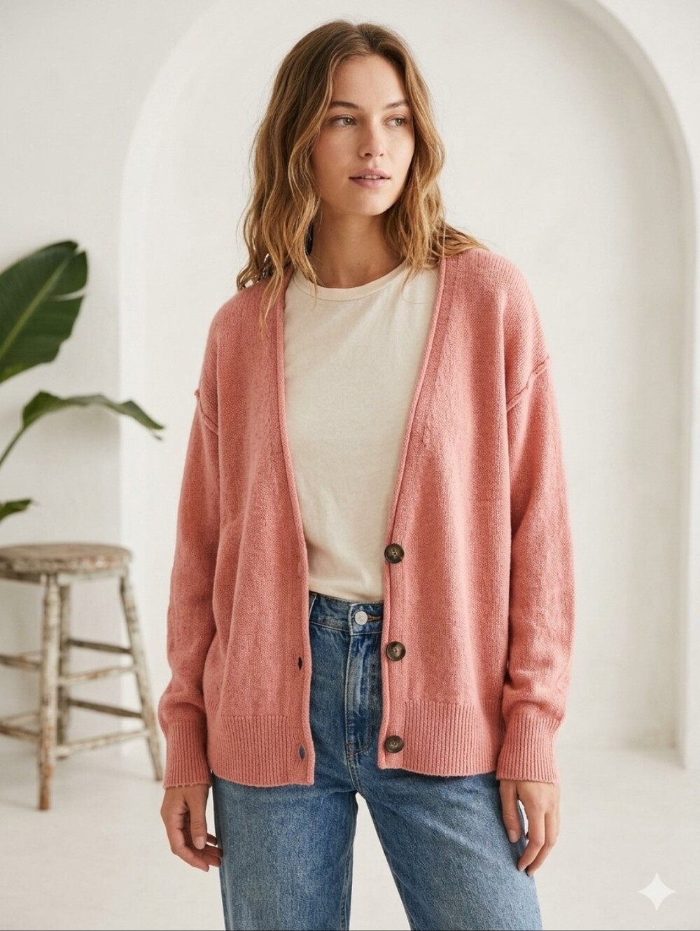 Free People Paloma 100% Cashmere Cardigan Sweater Pink V-Neck Oversized